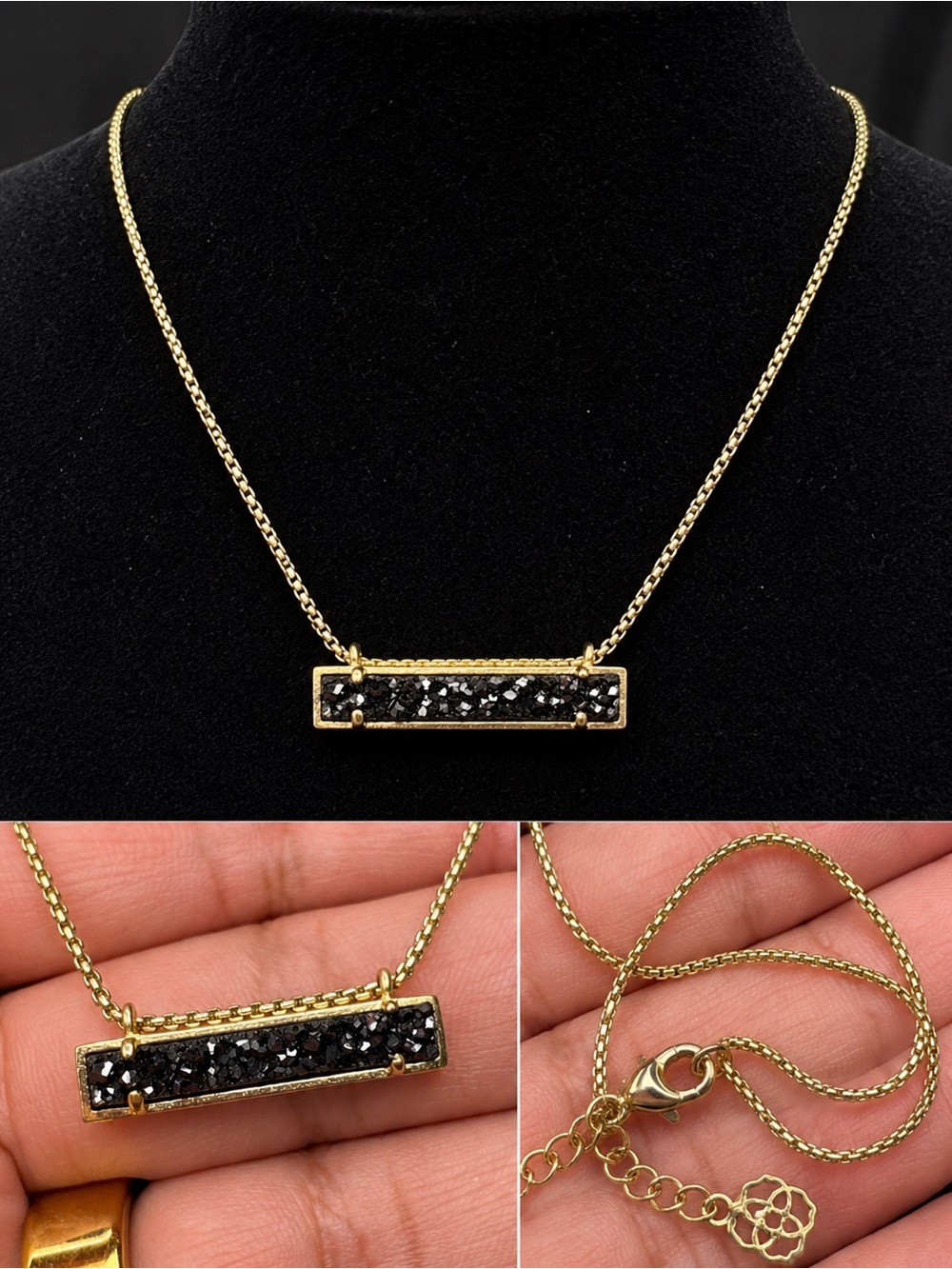Kendra Scott Gold Bar Pendant Necklace with Crystals